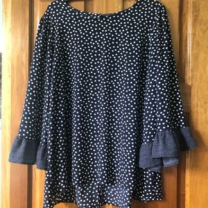 Bobeau Navy Bell Sleeve Top